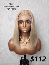 {LAST-PIECE-CLEARANCE} 13x4 Transparent Lace Ash Blonde Human Hair Bob Wig