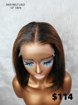 {LAST-PIECE-CLEARANCE} 7X5 HD Skin Melt Lace Drawstring Yaki Highlight Human Hair Bob Wig