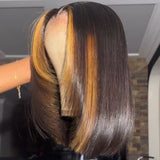 Blonde Highlight Layered Bob Human Hair Bob Lace Front Wig