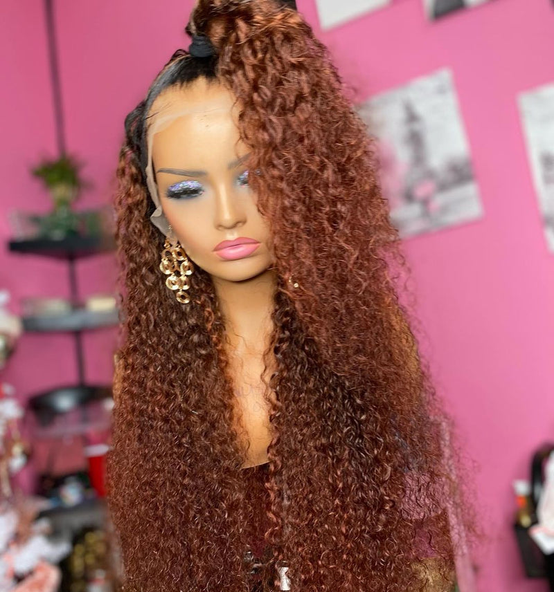 CLEARANCE 360 Lace Invisible Strap 250% Human Hair Lace Wig Ombre Brown