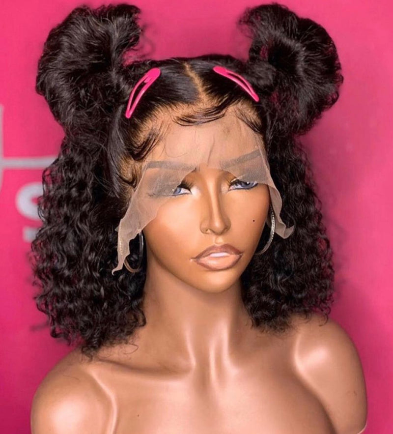CLEARANCE Full Lace Fake Scalp Free Parting Preplucked Human Hair Deep Curly Bob Wig
