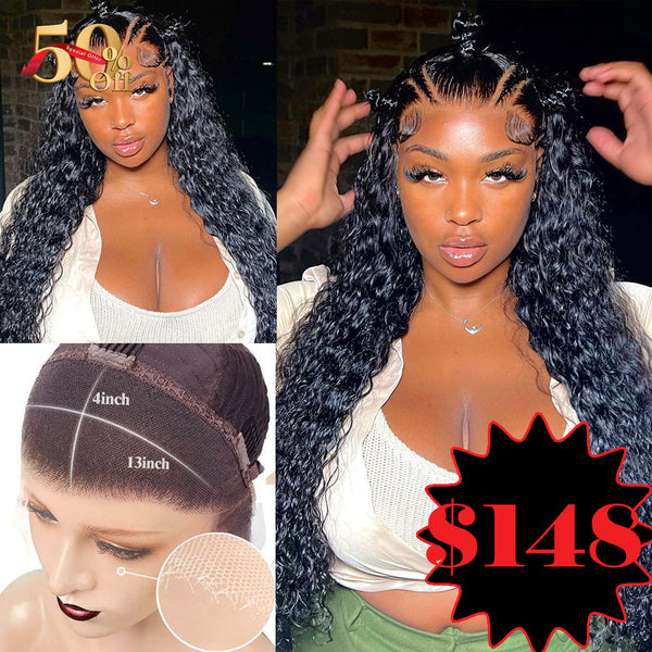 {50% Off} HD Lace 13x4 Skin Melt Lace 30" Full Frontal Water Wave Human Hair Wig