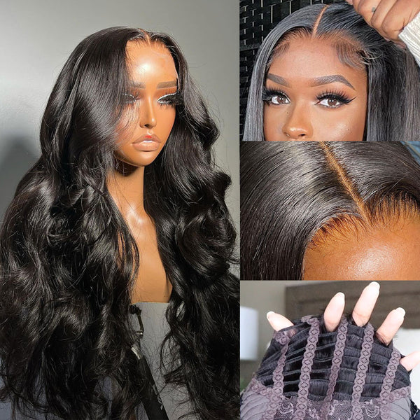 CLEARANCE Glueless Air Cap Skin Melt Swiss Lace Preplucked Human Hair Closure Wigs Body Wave
