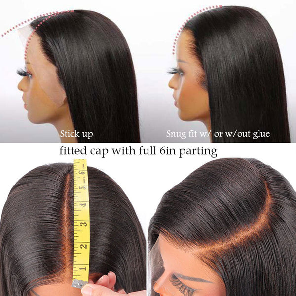 New 13x6 Fitted Cap Glueless Skin Melt Lace Front Wig Straight Bob