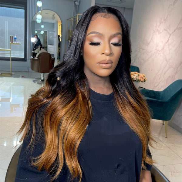 Erica | 13X6 Lace Front Ombre Honey Brown Wavy Human Hair Wig