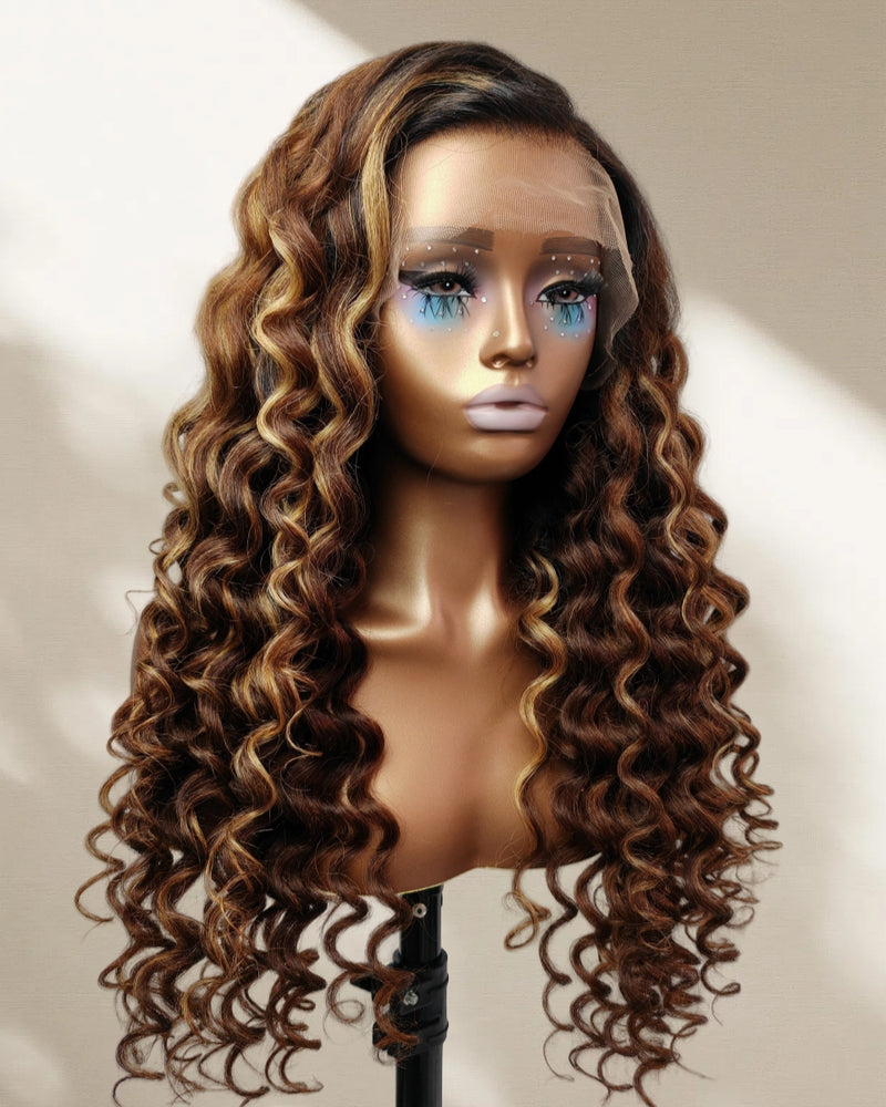 Upgraded Knot-Free 13x6 Fitted Cap Glueless Skin Melt Lace Front Wig Kinky Loose Highlights