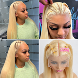 613 Blonde Invisible Strap Preplucked Human Hair 370 Lace Wig