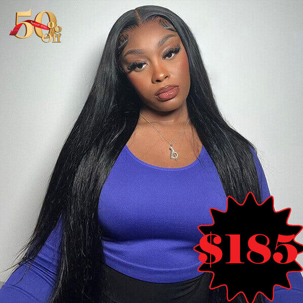 {50% Off} 13x4 Lace Front Jet Black Straight Wig Virgin Human Hair Wigs