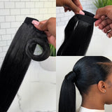 3D Sleeve Ponytail Human Hair Sleek Straight Drawstring Ponytail Extension