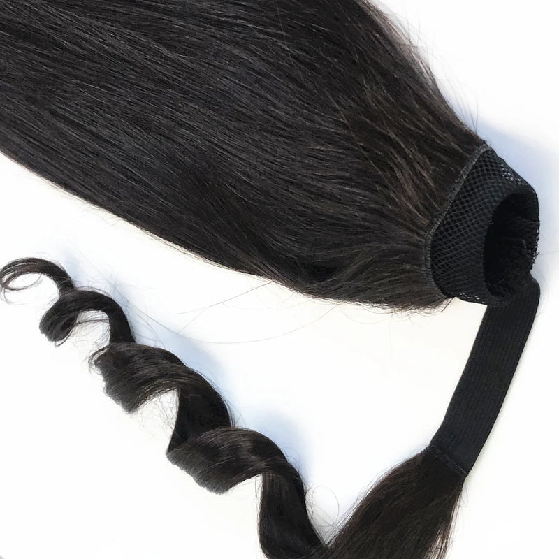 3D Sleeve Ponytail Human Hair Sleek Straight Drawstring Ponytail Extension