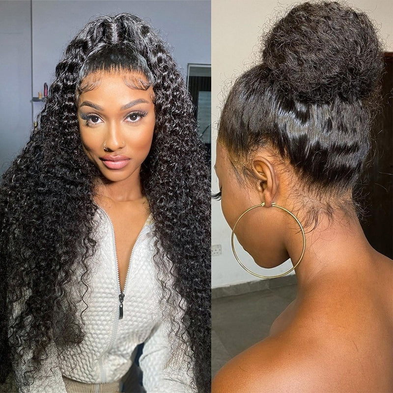 370 Fitted Cap Invisible Strap Skin Melt Lace Frontal Wig | Curly