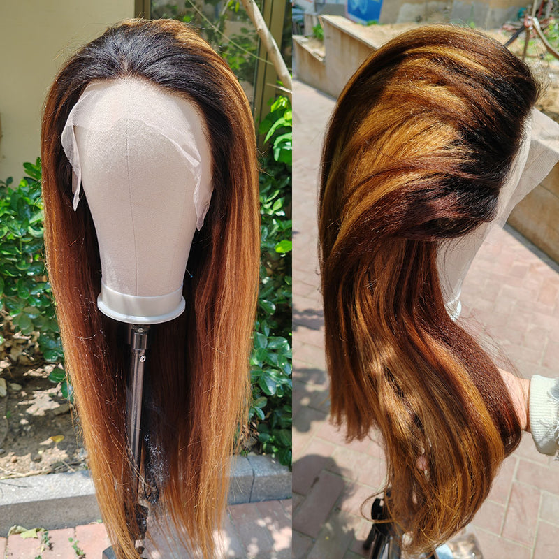 CLEARANCE 13x4|13X6 Lace Front 4c Edge Ombre Blonde Yaki Human Hair Wig