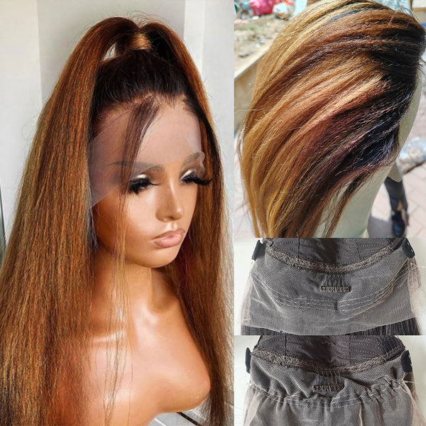 Flash Sale 360 Lace Invisible Strap 250% Human Hair Lace Wig Colored Yaki