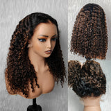 370 Fitted Cap Invisible Strap Skin Melt Lace Frontal Wig Highlight Burmese Curls