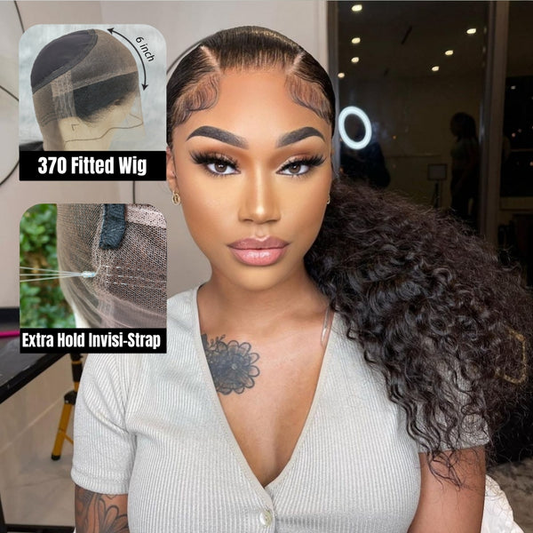 370 Fitted Cap Invisible Strap Skin Melt Lace Frontal Wig | Curly