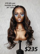 {LAST-PIECE-CLEARANCE} 370 Fiited Cap HD Lace Invisible Strap Highlight Body Wave Human Hair Wig