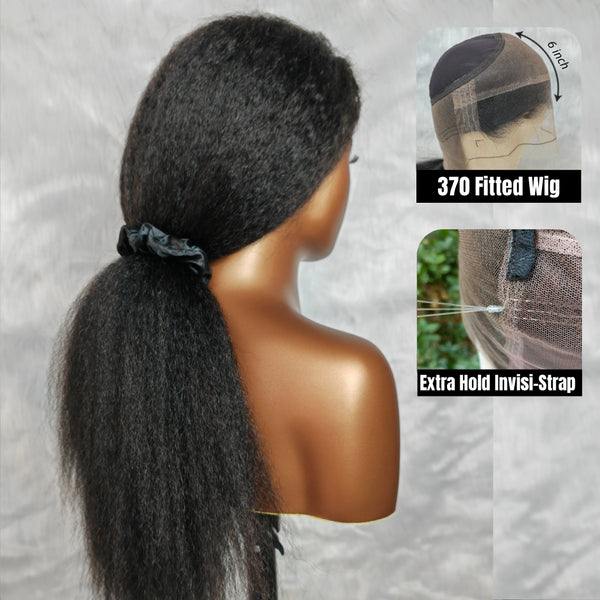 370 Fitted Cap Invisible Strap Skin Melt Lace Frontal Wig | Kinky Straight