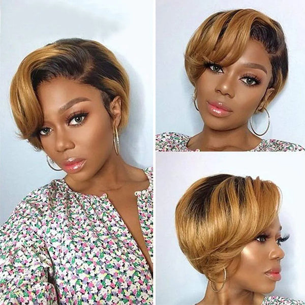 Delia | Side Part Pixie Cut Ombre 1B/27 Preplucked Human Hair Lace Front Wig