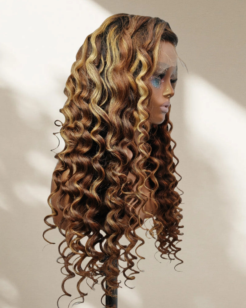 Upgraded Knot-Free 13x6 Fitted Cap Glueless Skin Melt Lace Front Wig Kinky Loose Highlights