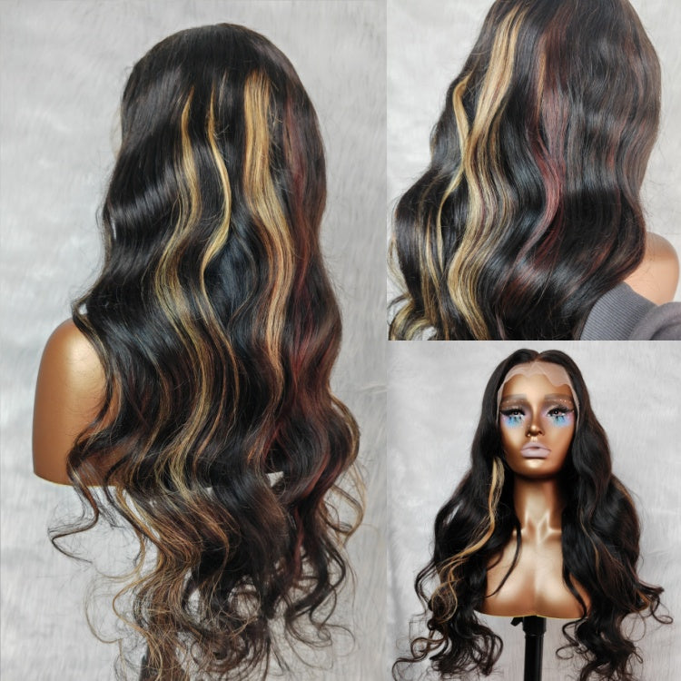 {50% Off} Tri-Colored Highlight 13x4 Body Wave Lace Front Wig