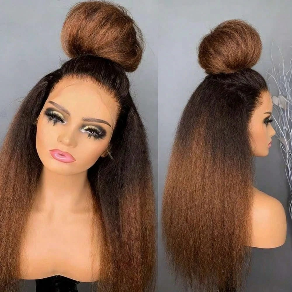 13x4/13x6 Ombre Brown Pre-Plucked Human Hair Lace Frontal Wig Kinky Straight