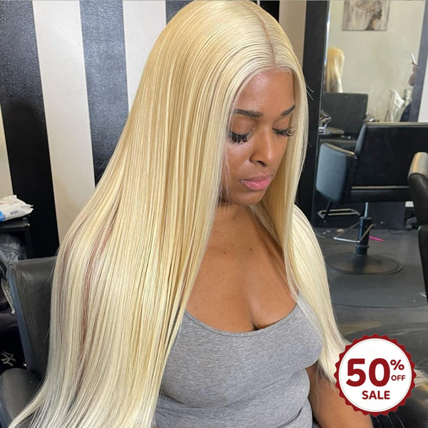 {50% Off} 13x4 Blonde 613 Human Hair Lace Front Wig | Silky Straight