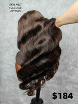 {LAST-PIECE-CLEARANCE} Skin Melt Lace Full Lace Brown Body Wave Human Hair Wig