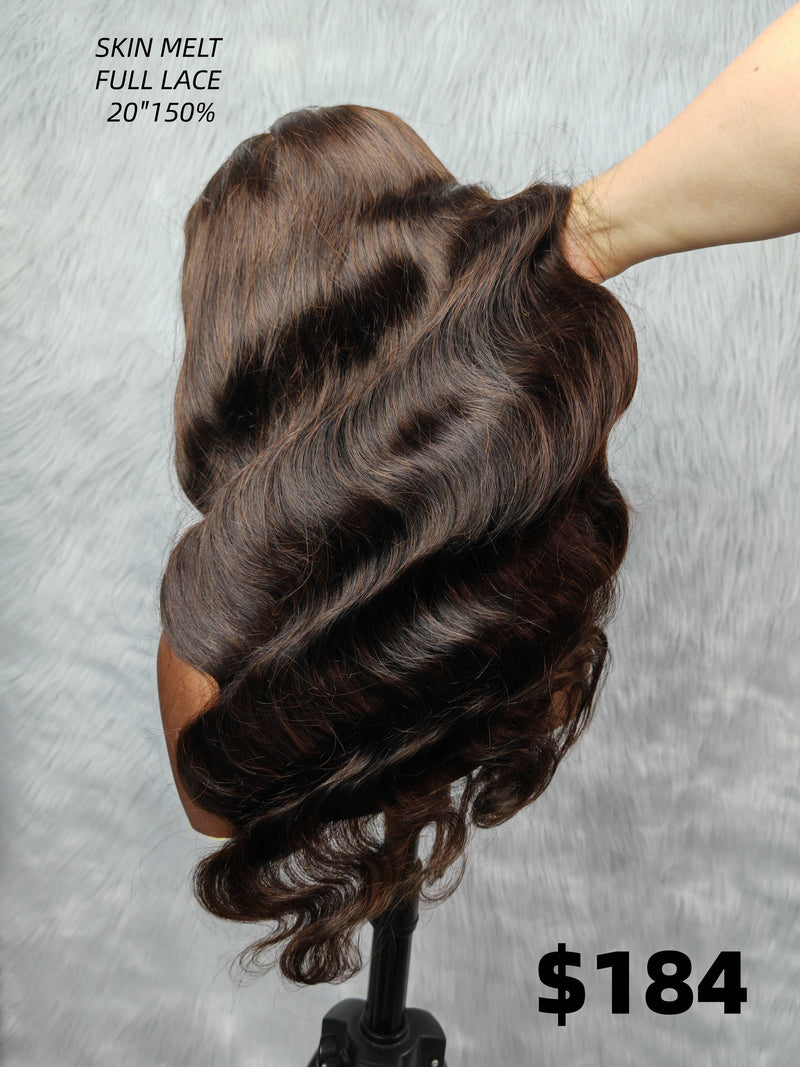 {LAST-PIECE-CLEARANCE} Skin Melt Lace Full Lace Brown Body Wave Human Hair Wig