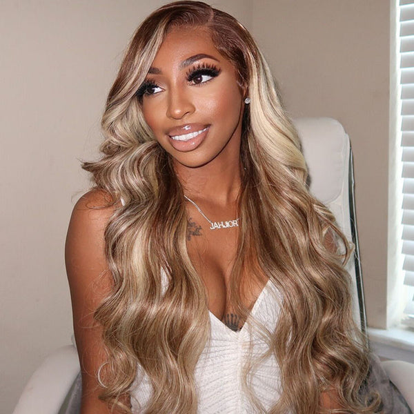 Aleena  | Highlight #4/#613 Brown Blonde Human Hair Body Wave Lace Front Wig