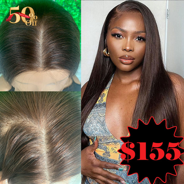 {50% Off} 13x4 Silk Press Full Frontal Invisible Knots Human Hair Lace Wig