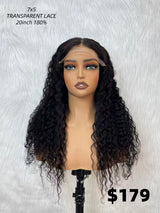 {LAST-PIECE-CLEARANCE} 7x5 Drawstring Transparent Lace Human Hair Curly Wig