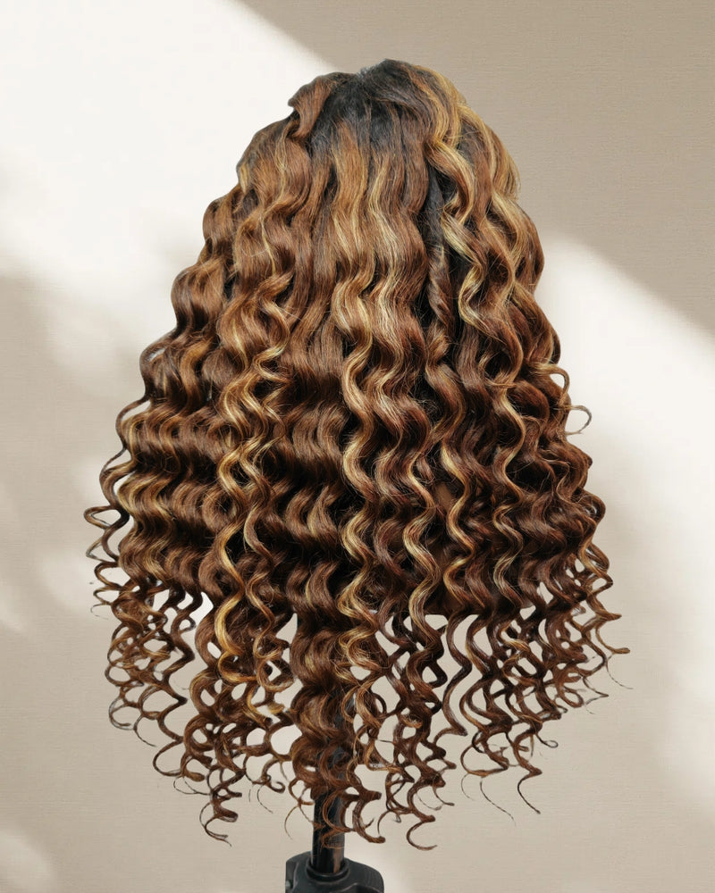 Upgraded Knot-Free 13x6 Fitted Cap Glueless Skin Melt Lace Front Wig Kinky Loose Highlights