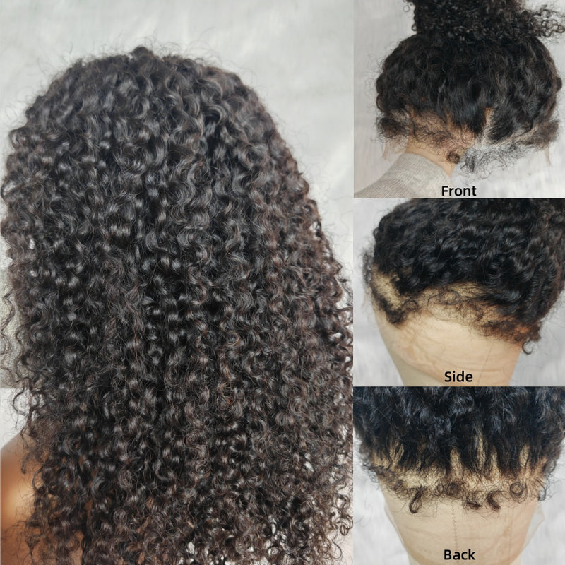 Skin Melt 360 Lace Knot-free Fluffy Edge Invisible Strap Human Hair Frontal Wig | Burmese Kinky Curly