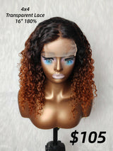 {LAST-PIECE-CLEARANCE} 4x4 Transparent Lace Ombre Curly Human Hair Closure Wig