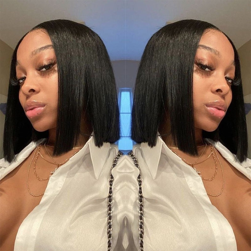 {50% Off} 4x4 Natural Color Human Hair Closure Bob Wig