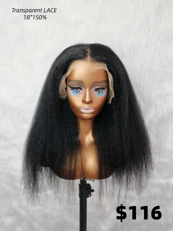 {LAST-PIECE-CLEARANCE} 13x6 Full Frontal Jet Black #1 Human Hair Wig Kinky Straight