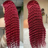 5x5/13x6 Burgundy 99J Pre-Plucked Human Hair Lace Deep Wave Wig