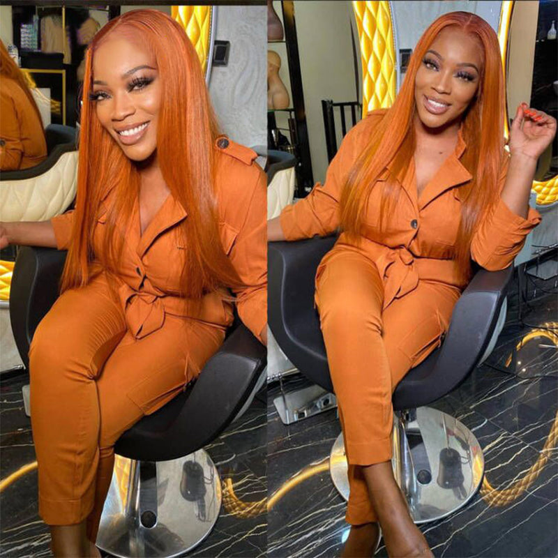 On Sale Ginger Straight Precolored Human Hair Lace Front Wig