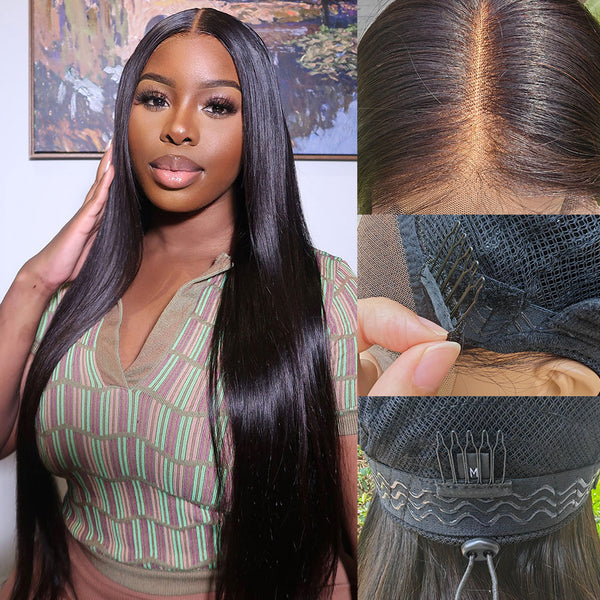 Upgraded Drawstring Dome Cap 3D Fitted Pre-Cut Lace Closure Wig Silky Straight