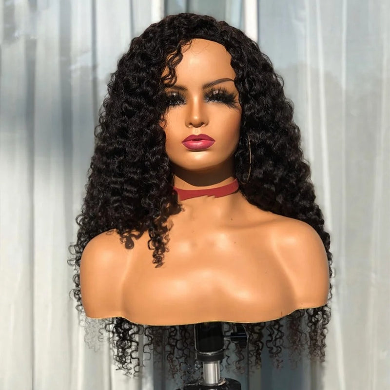{50% Off} 3 in 1 Half Wig Drawstring 180% Burmese Curls Glueless Human Hair Wigs