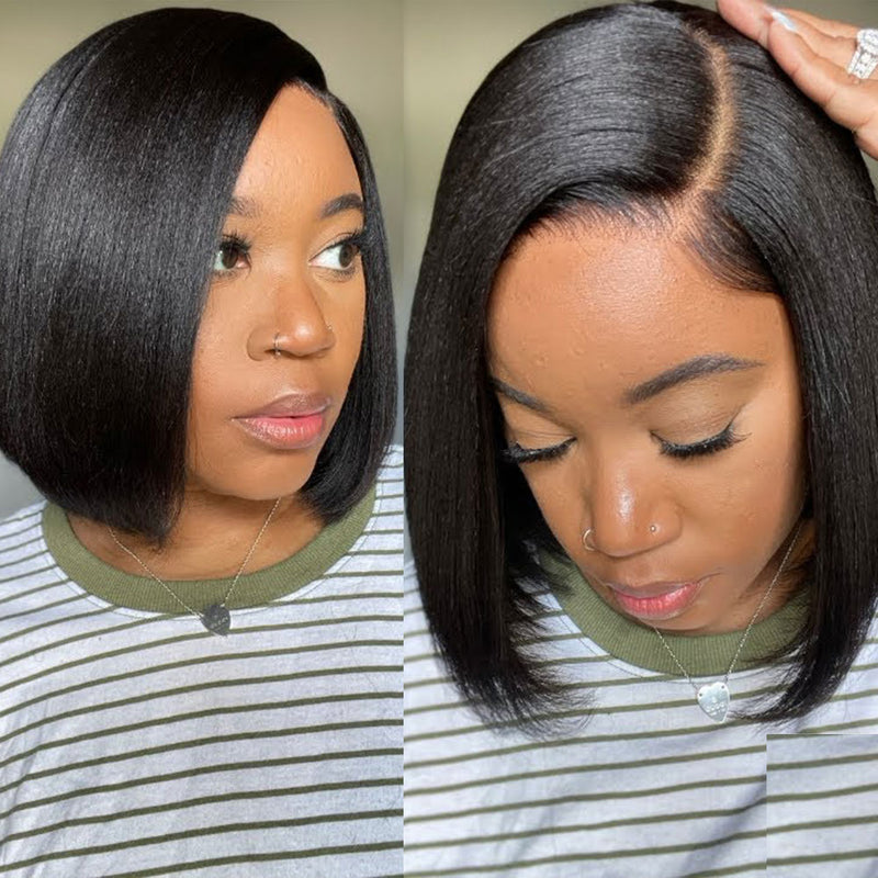 5x5 Closure Preplucked Virgin Human Hair Lace Wig | Side Part Yaki Bob