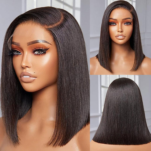 5x5 Closure Preplucked Virgin Human Hair Lace Wig | Side Part Yaki Bob