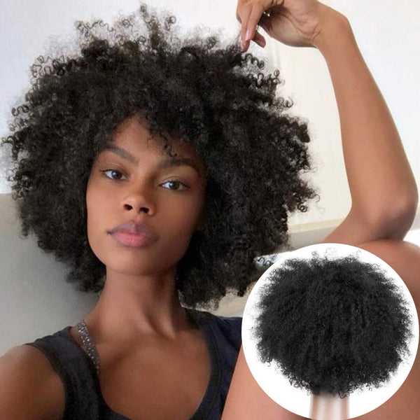 Afro Puff  Kinky Curls Full Lace (Whole Lace Cap) Human Hair Wig