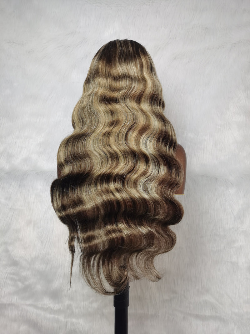 {LAST-PIECE-CLEARANCE} Highlight Blonde Transparent Lace Human Hair Lace Front Wig Wavy