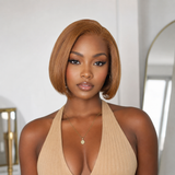 {50% Off} 4.5 x 4.5 Side Part Prestyled Honey Brown Short Human Hair Lace Wig