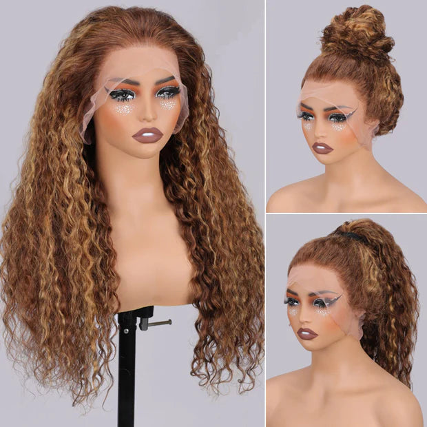 CLEARANCE 360 Lace Invisible Strap 250% Human Hair Lace Wig Highlight Water Wave