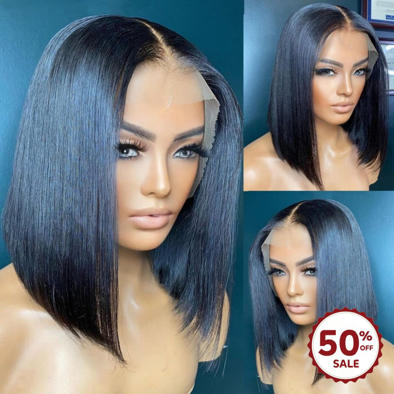 {50% Off} 13x4/13x6 Human Hair 250% Straight BOB  Lace Front Wig