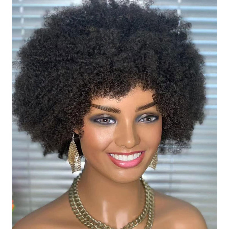 Afro Puff  Kinky Curls Full Lace (Whole Lace Cap) Human Hair Wig