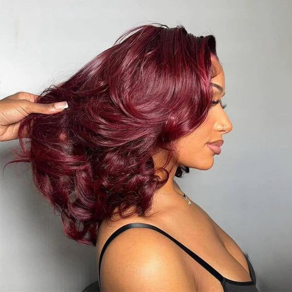 13x6 99J Burgundy Body Wave Bob Wig 250% Preplucked Human Hair Lace Front Wigs