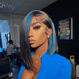 {50% Off US ONLY} 13x4 Blue Highlights Human Hair Bob Lace Front Wig